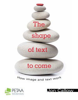 River stones n the cover of The Shape of Text to Come