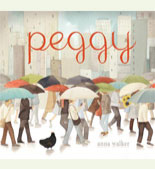 Book cover with a street scene and umbrellas in the rain