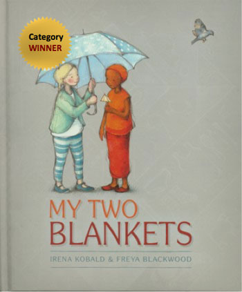 Girls beneath a shared umbrella on the cover