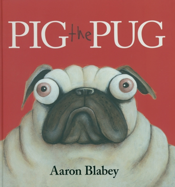 Perplexed pug dog on book cover