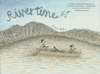 Man and girl in a boat on a river on the cover
