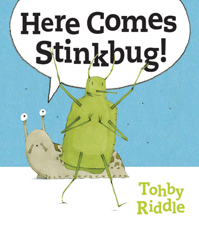 Stickbug sitting on a snail on book cover