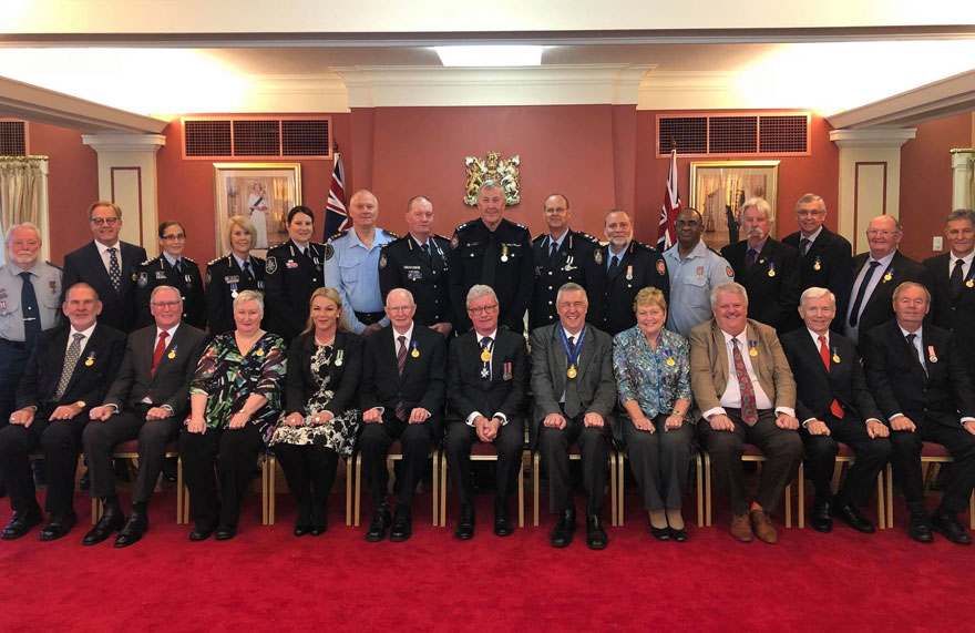 The official photo of award recipients with the Honourable Paul de Jersey, Governor of Queensland 