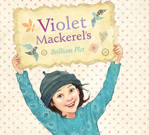 Cover with Violet holding the title on a card