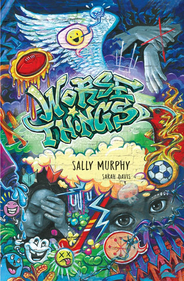 A rich montage of street art, emoticons and symbols on the cover of Worse Things