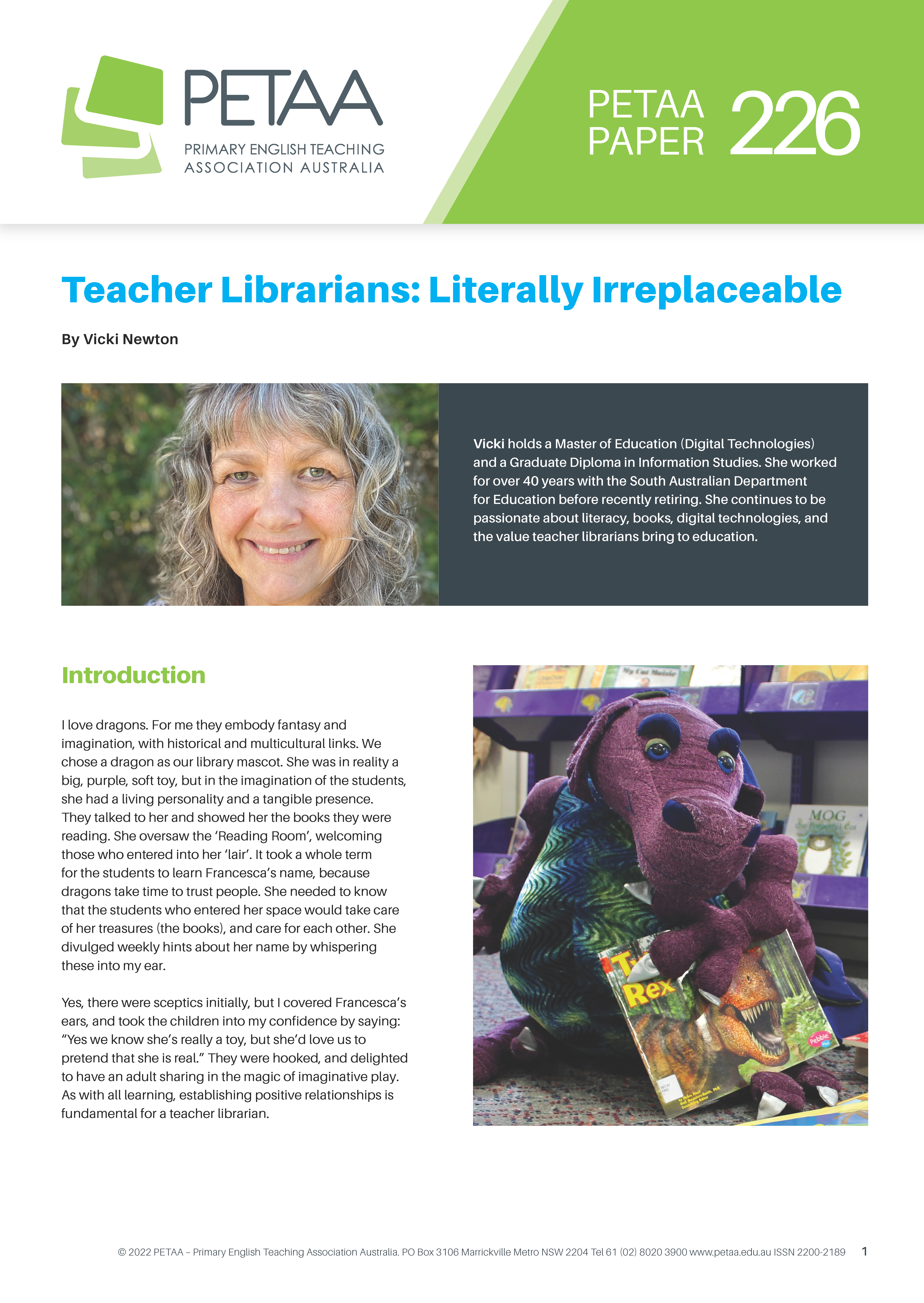 PP226: Teacher Librarians: Literally Irreplaceable